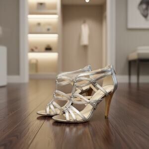 Isola Metallic Silver Strappy Stiletto Heels, Size 7.5